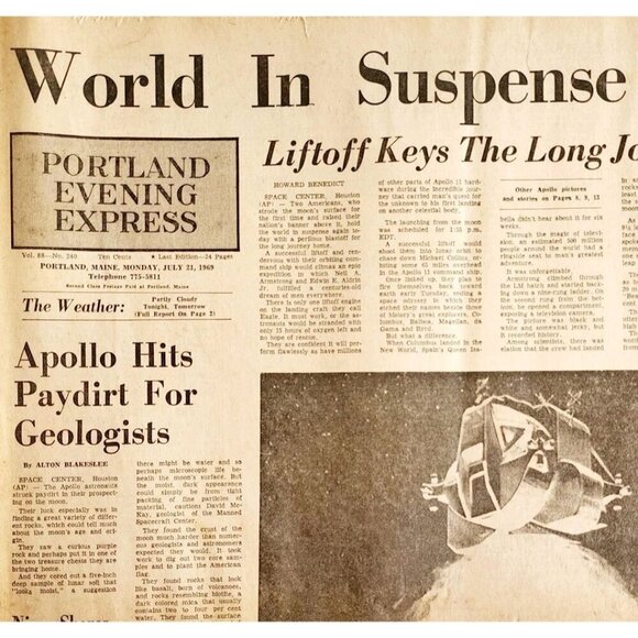 1969 Apollo 11 Moon Landing Return Mission Portland Express Newspaper 8/21 DWJJ - Picture 1 of 4